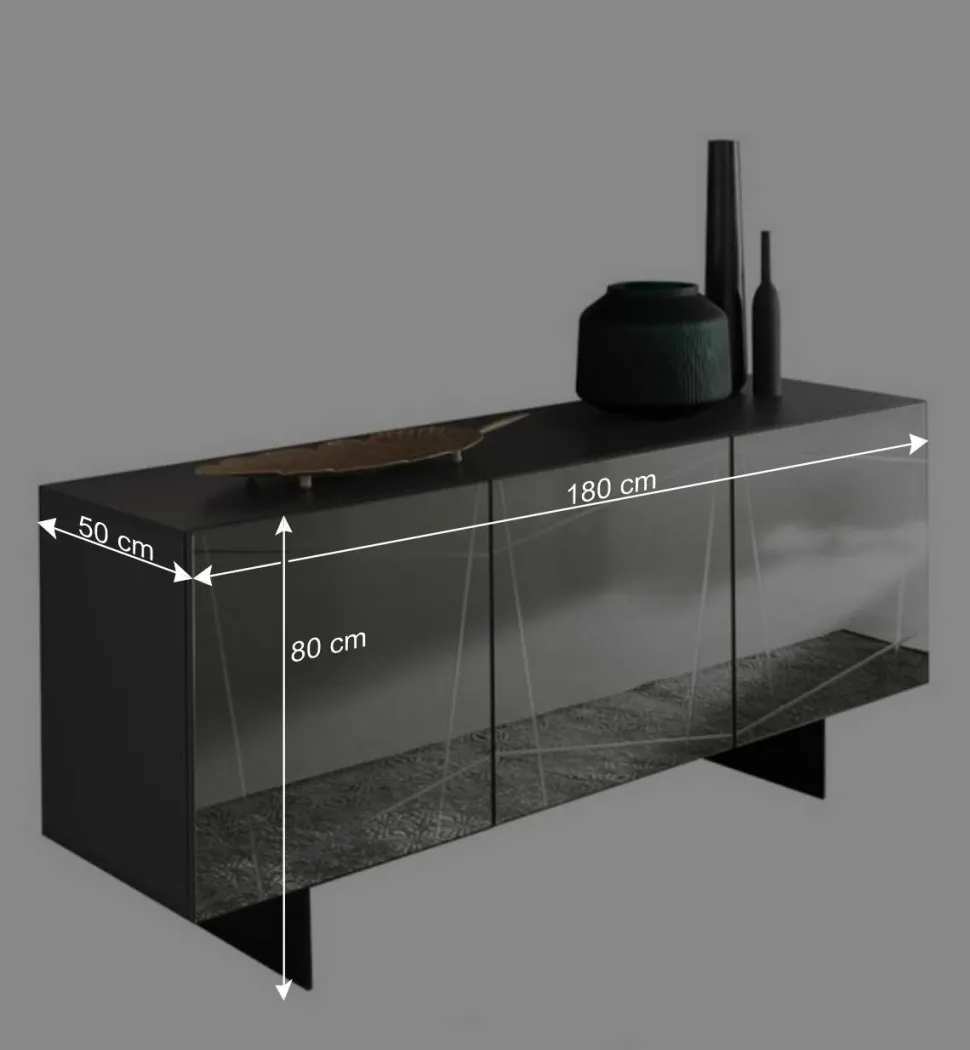 Stylisches Sideboard mit Spiegel Front in Rauchgrau - Odangelo