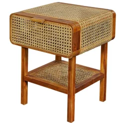 Teak Holz Nachtkommode mit Wiener Geflecht - Teako
