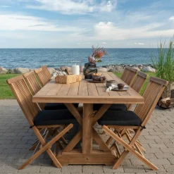 Teakholz Tischgruppe mit acht Stühlen - Kaena (neunteilig)