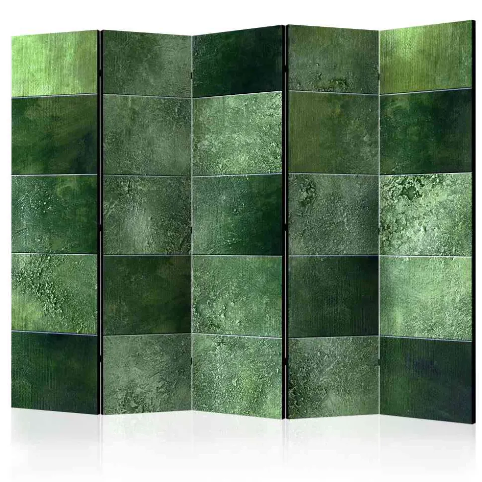 5-teiliger Leinwand Paravent in Grün - Yushu
