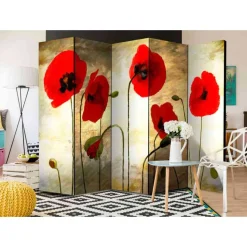 5-teiliger Paravent Gemalter Klatschmohn - Renira