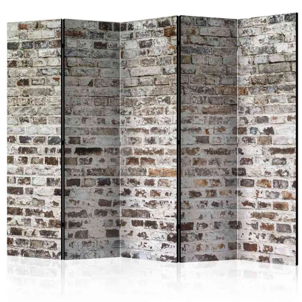 5-teiliger Paravent Mauer in Braun Weiß - Toronto