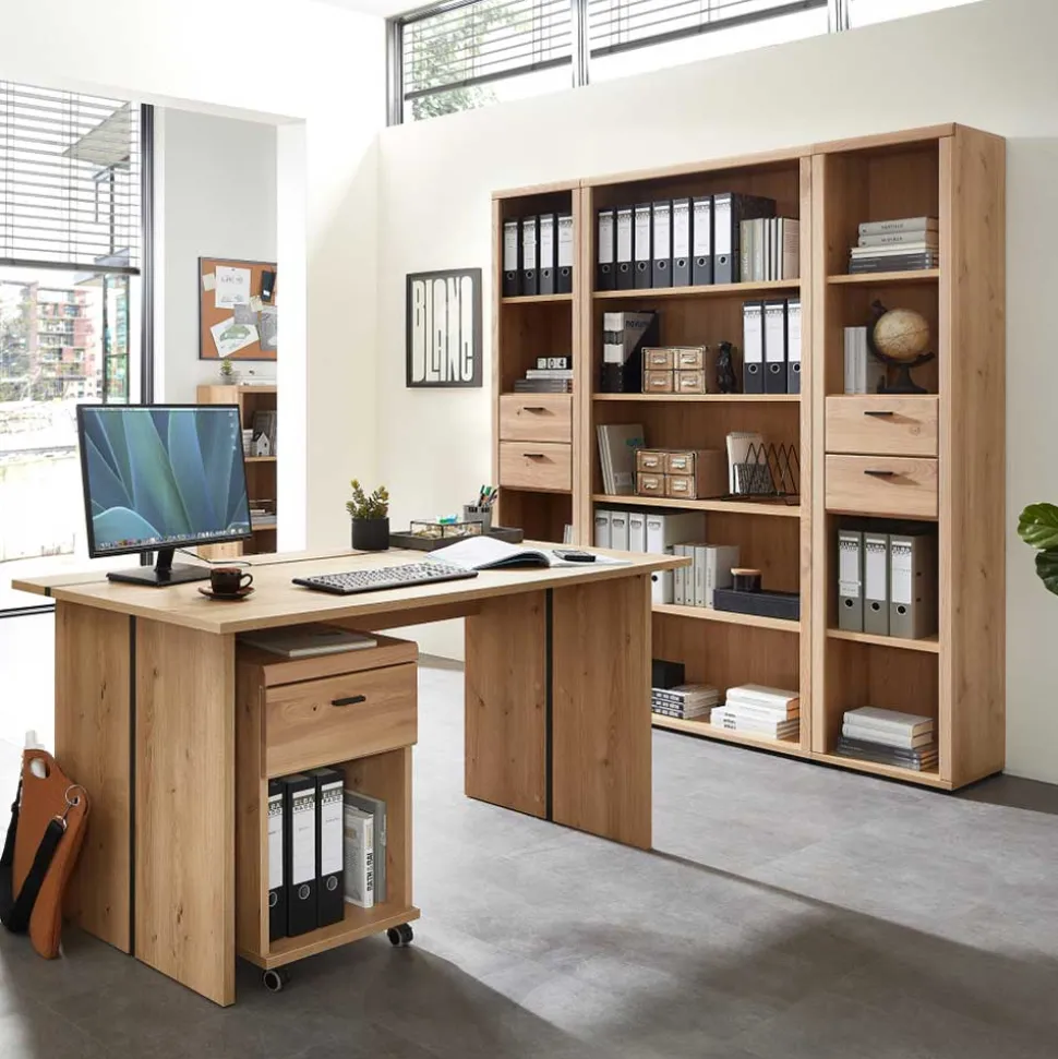 Teilmassive Büroeinrichtung als Set - Emly (fünfteilig)