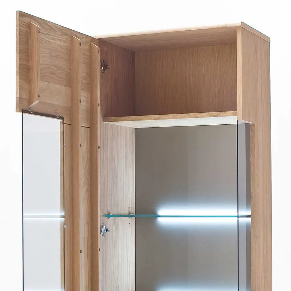Teilmassive Standvitrine in Eiche Bianco Pontros optional mit LED