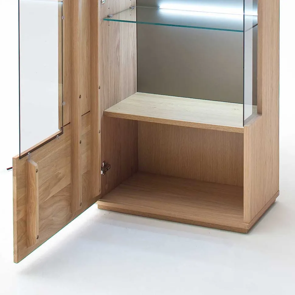 Teilmassive Standvitrine in Eiche Bianco Pontros optional mit LED