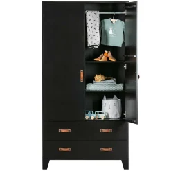 Teilmassiver 94x180x40 Kiefernholz Kleiderschrank in Schwarz - Ilvessino
