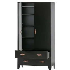 Teilmassiver 94x180x40 Kiefernholz Kleiderschrank in Schwarz - Ilvessino