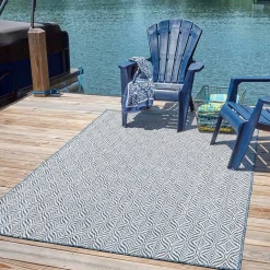 Teppich für Draußen in Dunkelblau und Creme - Argyrio