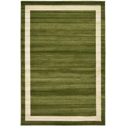 Teppich in Oliv Grün mit Rahmen in Creme - Loritana