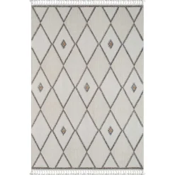 Teppich mit Rauten Muster in Beige und Weiß - Nikolan