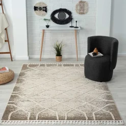 Teppich mit Rautenmuster in Weiß & Hellgrau - Freshna