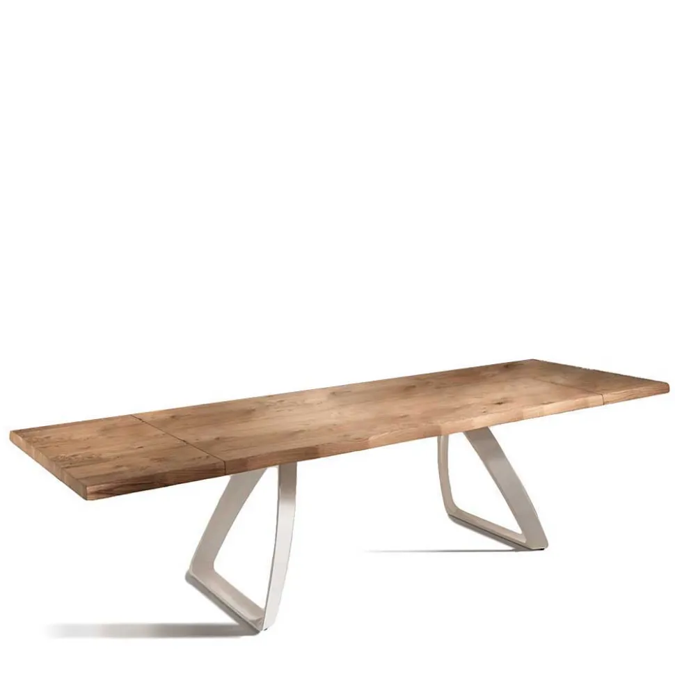 Tisch mit Baumkante Eiche Carmian & Metall Bügelgestell in Weiß