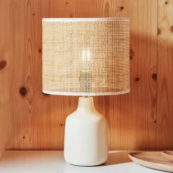 Tischleuchte aus Bambus Geflecht in Beige - Veromica