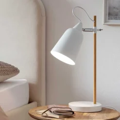 Tischleuchte in Weiß Metall & Natur Holz - Tilla