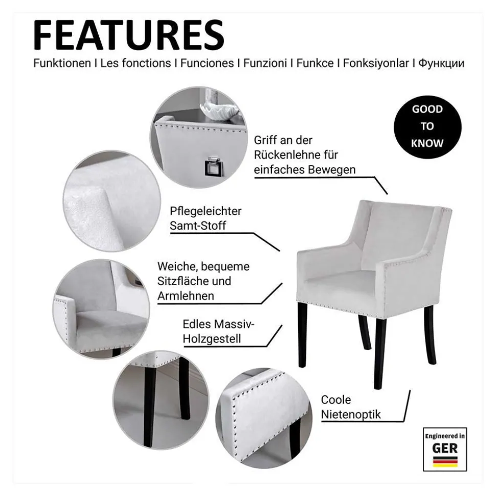 Tischsessel in Silbergrau Samt - Syriana