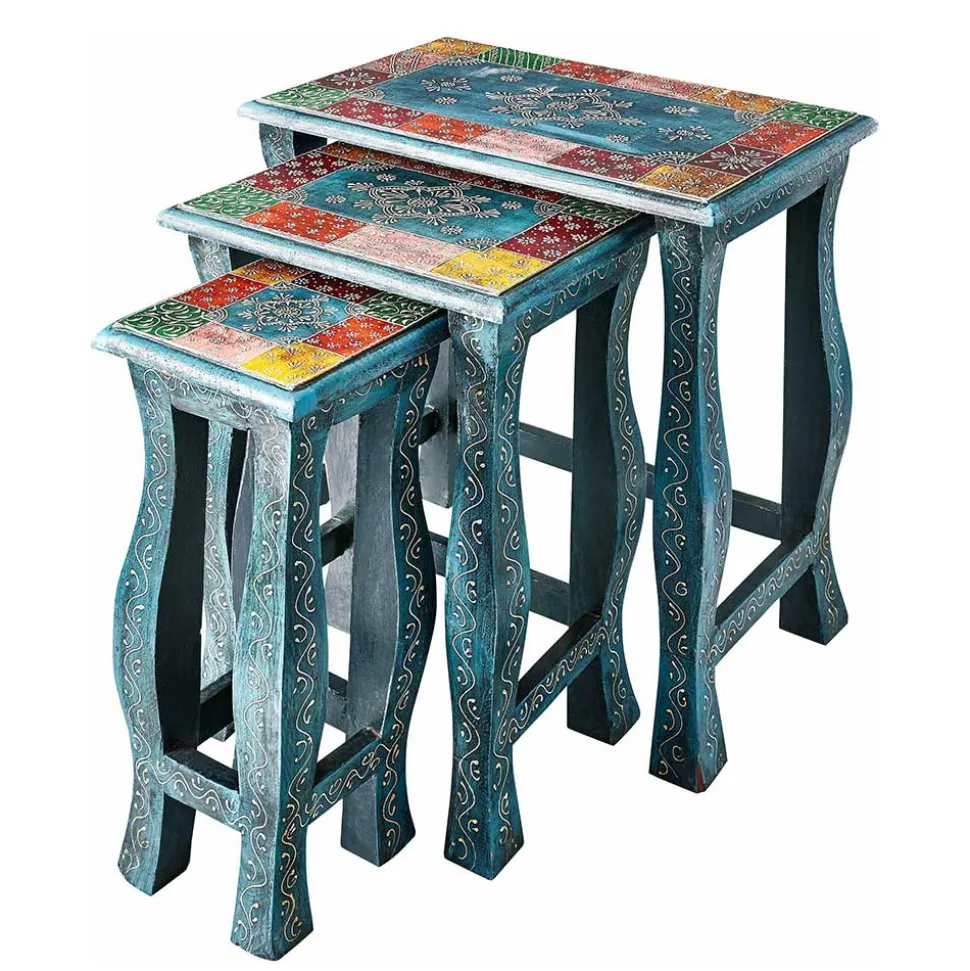 Toller Dreisatztisch in Blau & Bunt - Faneno (dreiteilig)