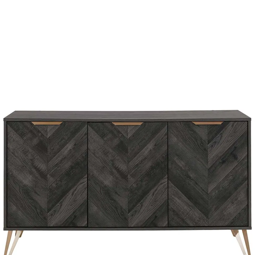 Türen-Kommode in Holzoptik Black Wash - Salivi V