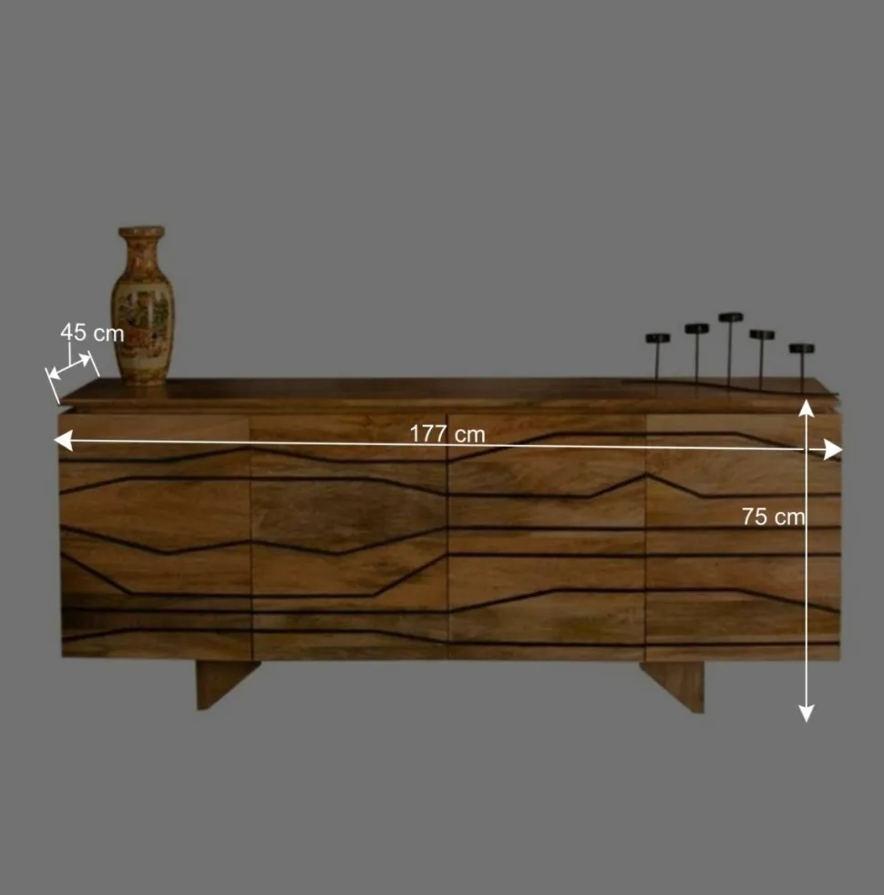 Türen-Sideboard mit toller Rillendesign Front Kentura aus Mango Massivholz