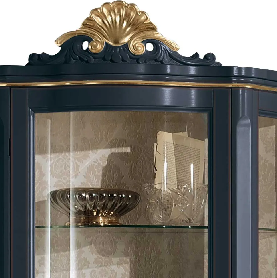 1-türige Barock Vitrine in Dunkelblau & Gold - Otaligo