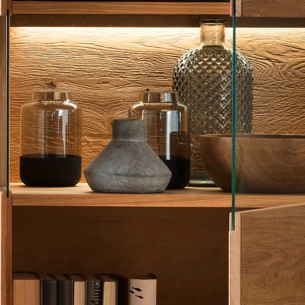 1-türige Highboard Vitrine aus Wildeiche - Millena