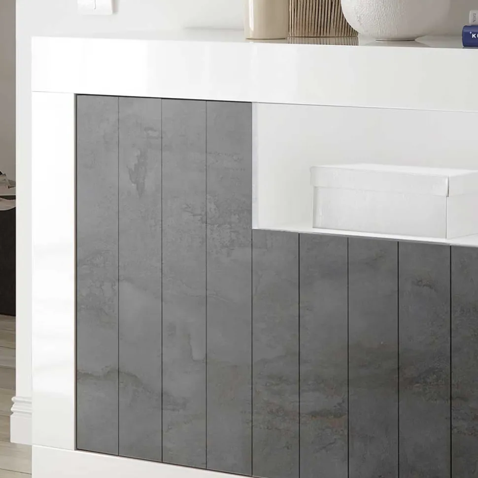 3-türige Kommode in Hochglanz Weiß & Grau - Voskala