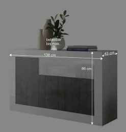 3-türige Kommode in Hochglanz Weiß & Grau - Voskala