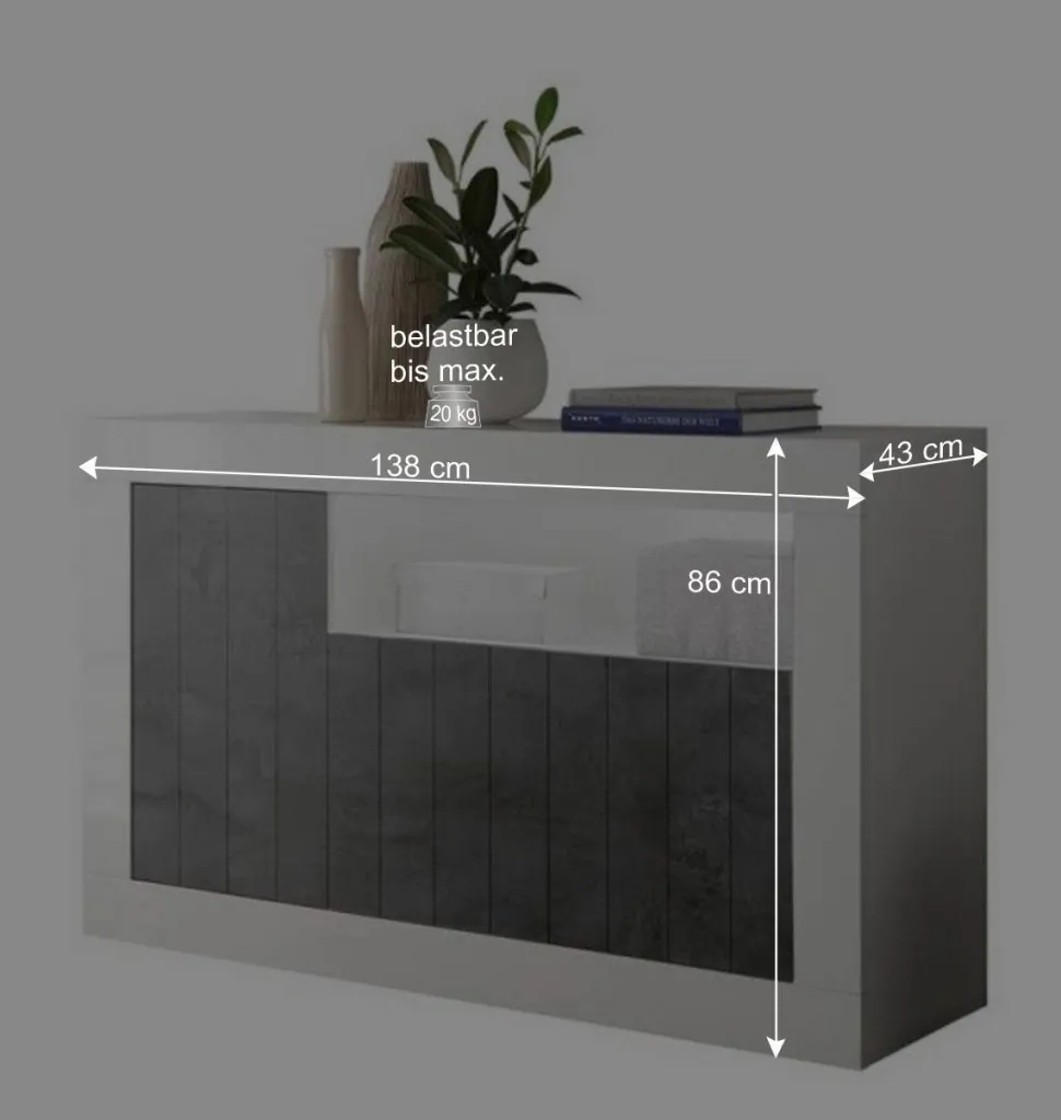 3-türige Kommode in Hochglanz Weiß & Grau - Voskala