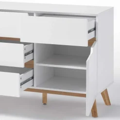 2-türige Retro Kommode mit 5 Schubladen Flacon in Weiß