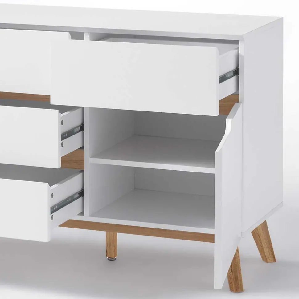 2-türige Retro Kommode mit 5 Schubladen Flacon in Weiß