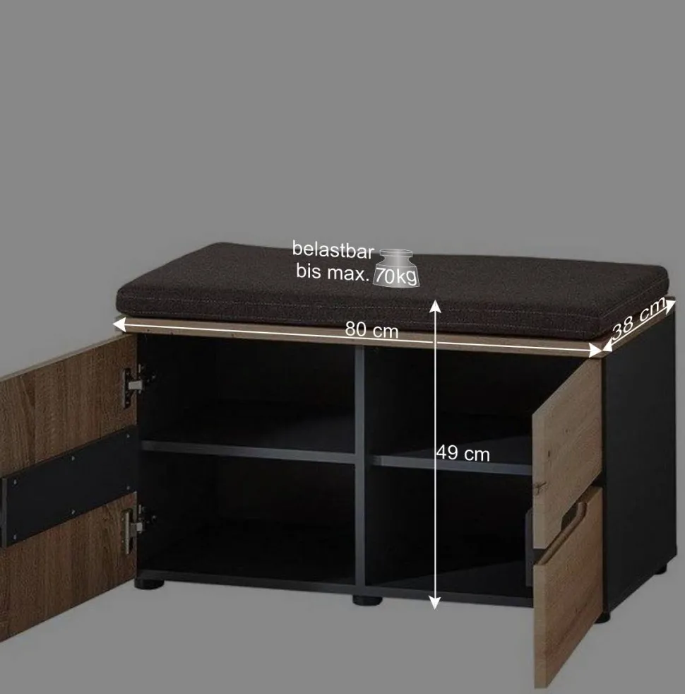 2-türige Schuh Flurbank mit Polster - Kuetra
