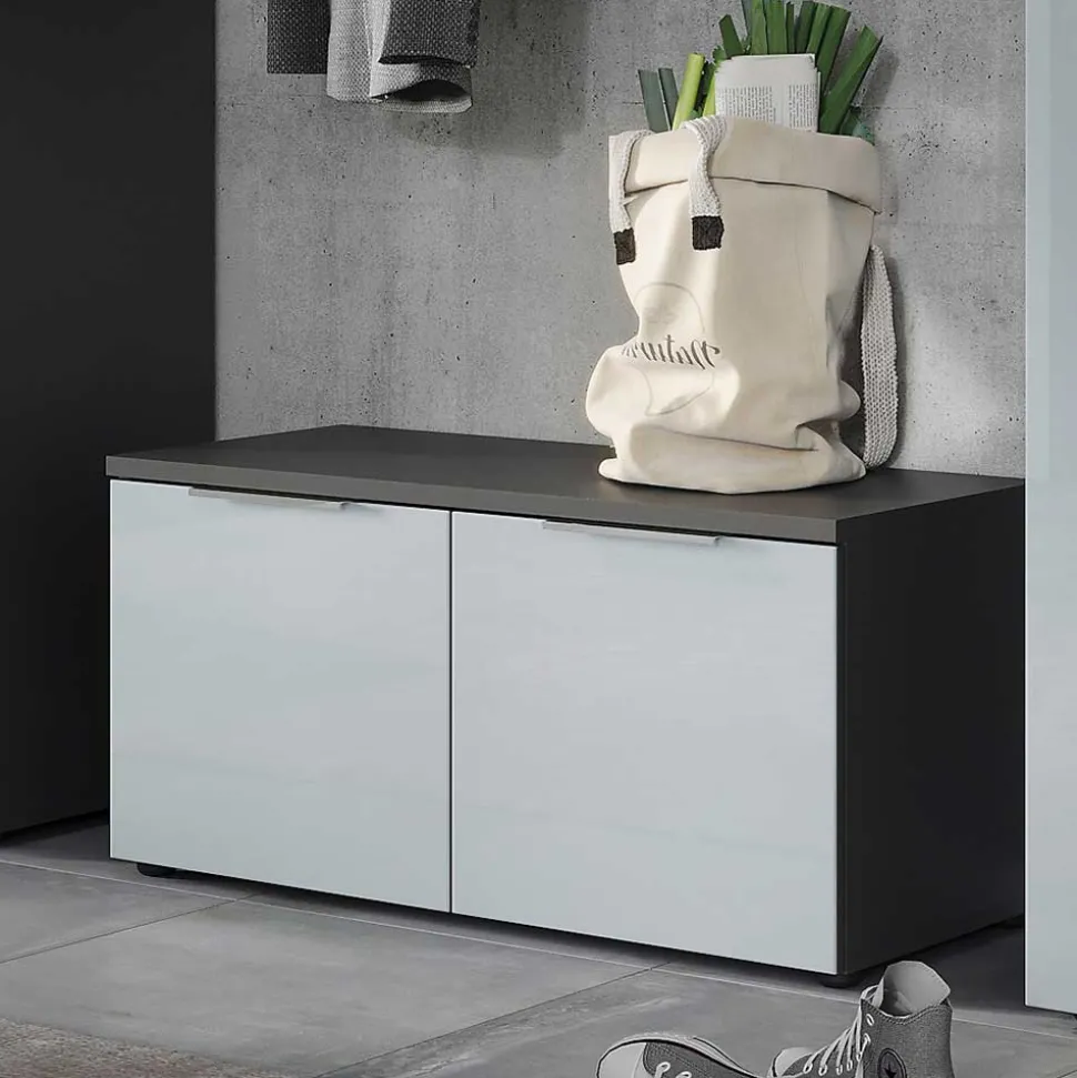 2-türige Schuhbank in Silbergrau Glas - Ilfred