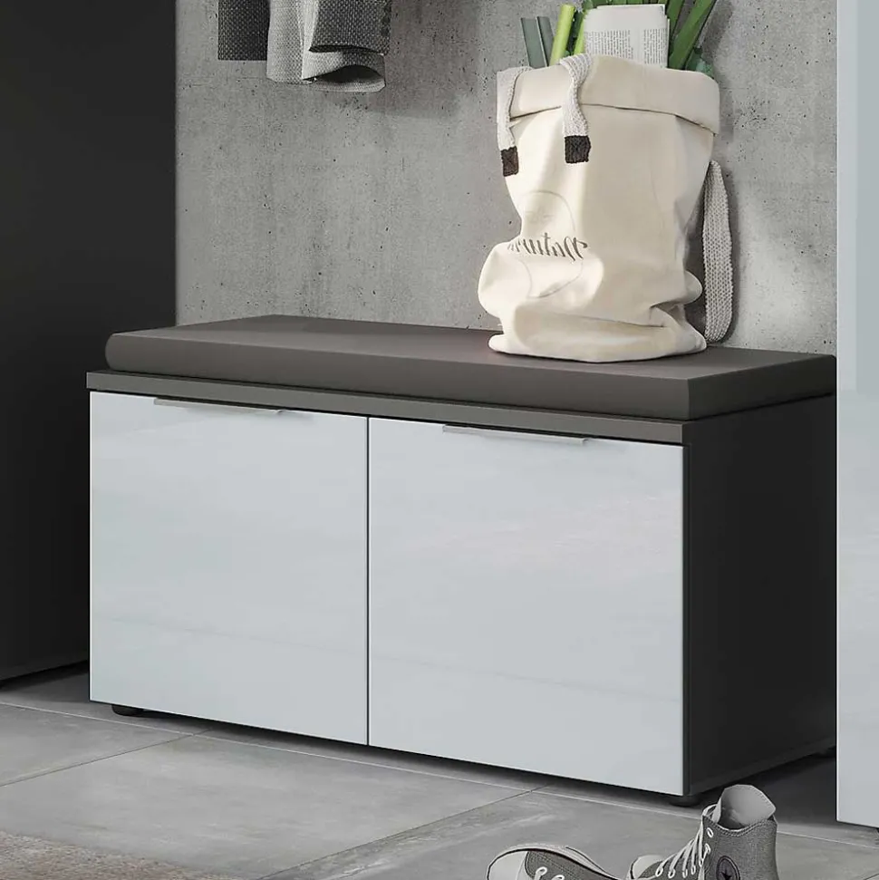 2-türige Schuhbank in Silbergrau Glas - Ilfred