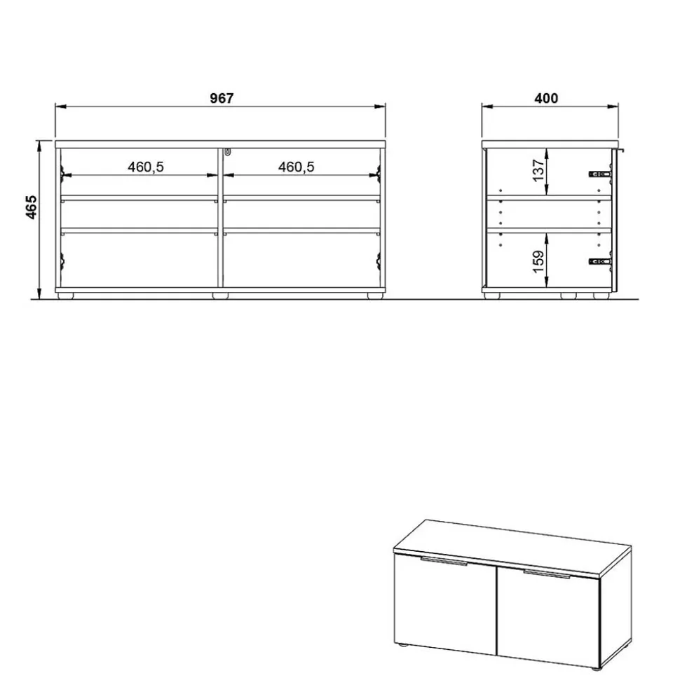 2-türige Schuhbank in Silbergrau Glas - Ilfred