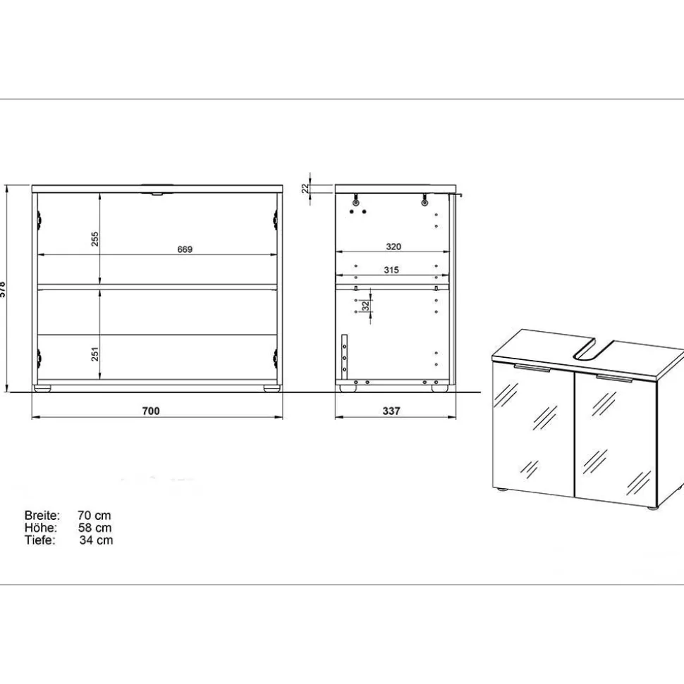 2-türige Waschkommode in Weiß & Eiche - Etosia