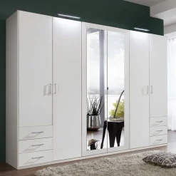 6-türiger Kleiderschrank in Weiß mit Spiegel - Furcia