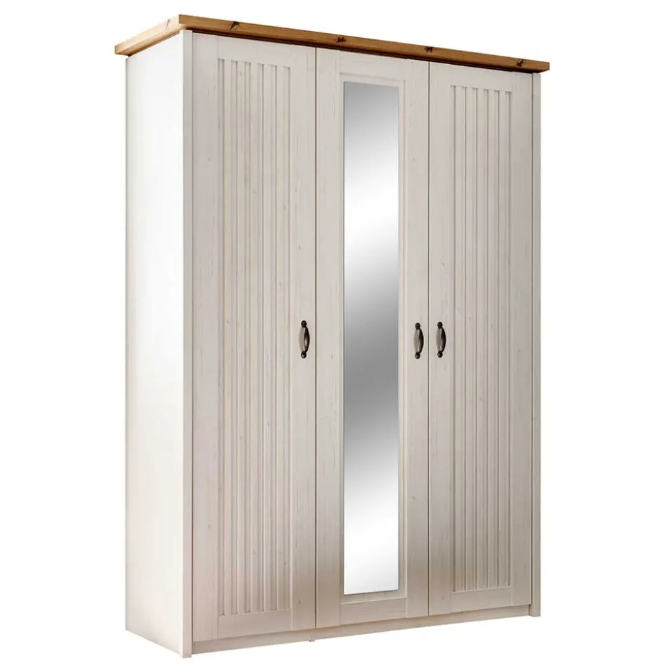 3-türiger Kleiderschrank in Weiß & Eiche Dekor - Malvissa