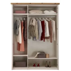 3-türiger Kleiderschrank in Weiß & Eiche Dekor - Malvissa