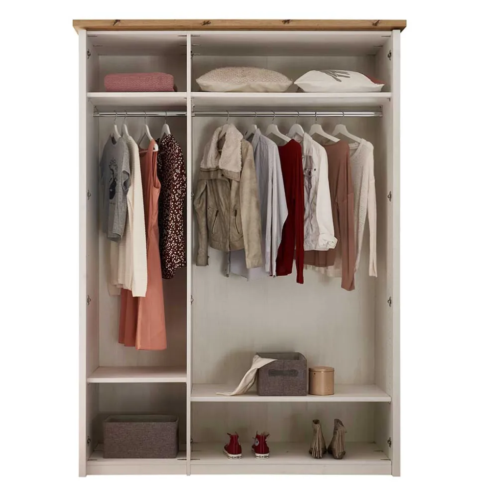 3-türiger Kleiderschrank in Weiß & Eiche Dekor - Malvissa