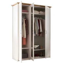 3-türiger Kleiderschrank in Weiß & Eiche Dekor - Malvissa
