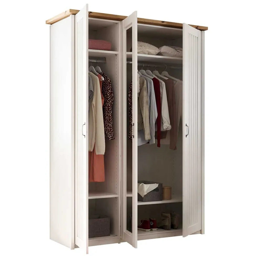 3-türiger Kleiderschrank in Weiß & Eiche Dekor - Malvissa