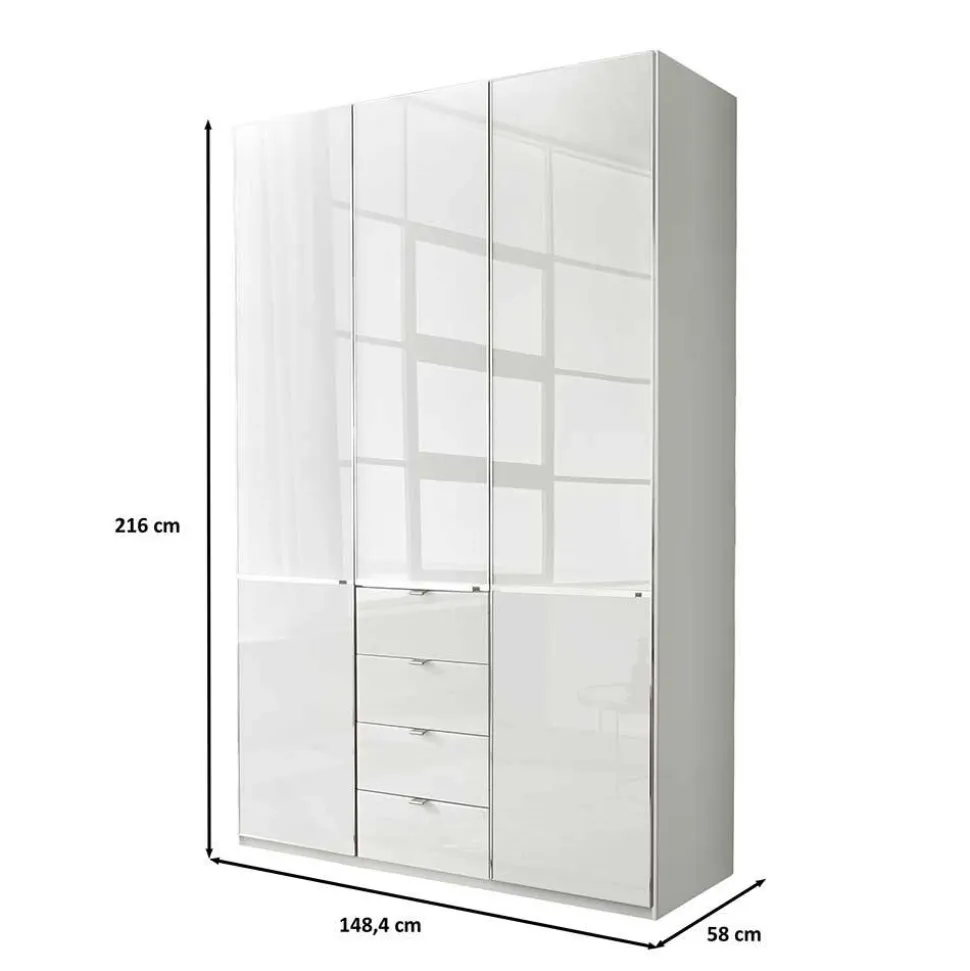 3-türiger Kleiderschrank in Weiß Glasfront - Rocca