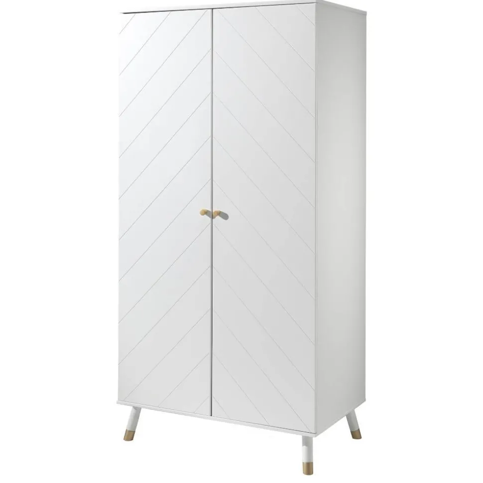 2-türiger Kleiderschrank in Weiß & Gold - Zimventa