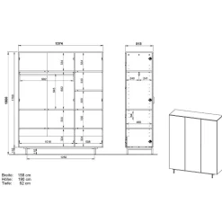 3-türiger Kleiderschrank in Grau - Suzanas