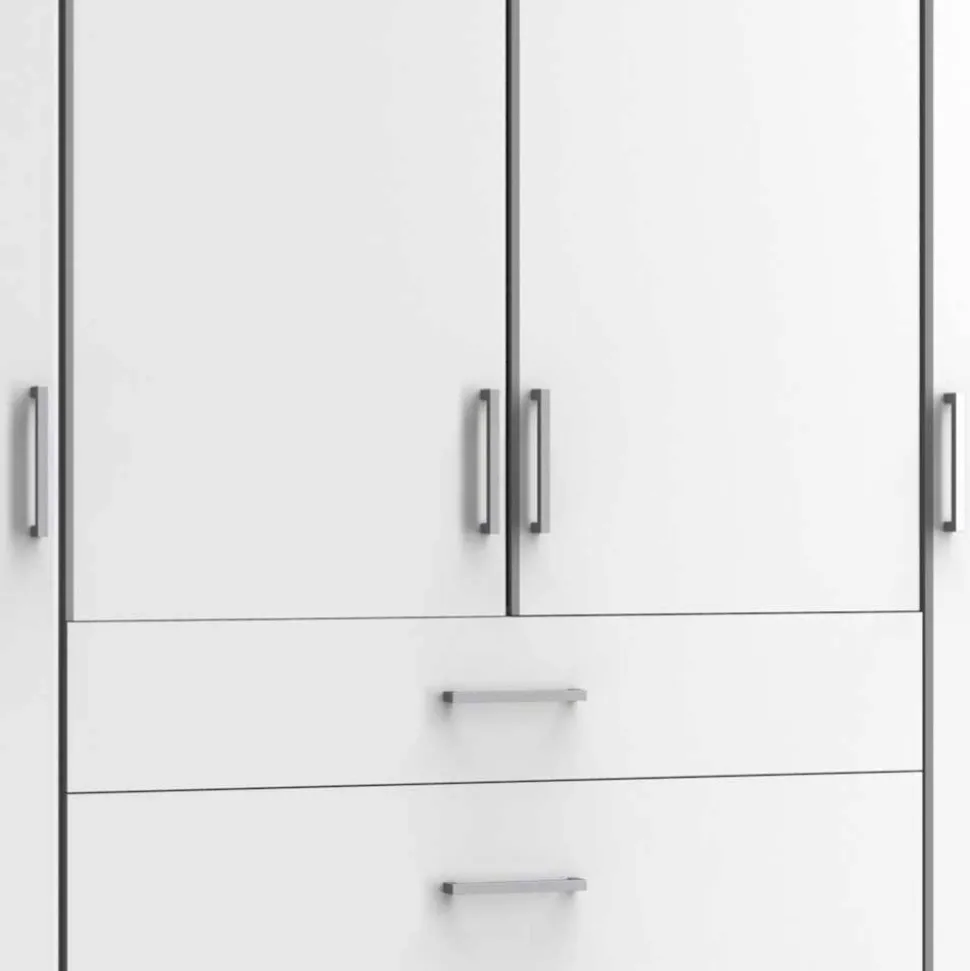 4-türiger Kleiderschrank mit drei Schubladen in Weiß - Cador