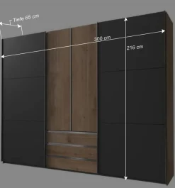 4-türiger Kleiderschrank mit Dreh- & Schiebetüren - Bafata