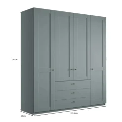4-türiger Kombi-Kleiderschrank in Graugrün - Rajavo