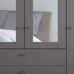 4-türiger Kombi-Schlafzimmerschrank in Dunkelgrau - Mataram