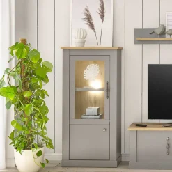 2-türiger Landhaus Vitrinenschrank in Lichtgrau - Buleta