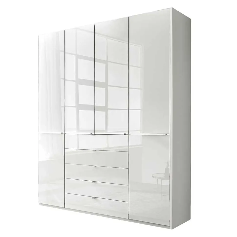 4-türiger Schlafzimmerschrank in Weiß Glasfront - Rocca