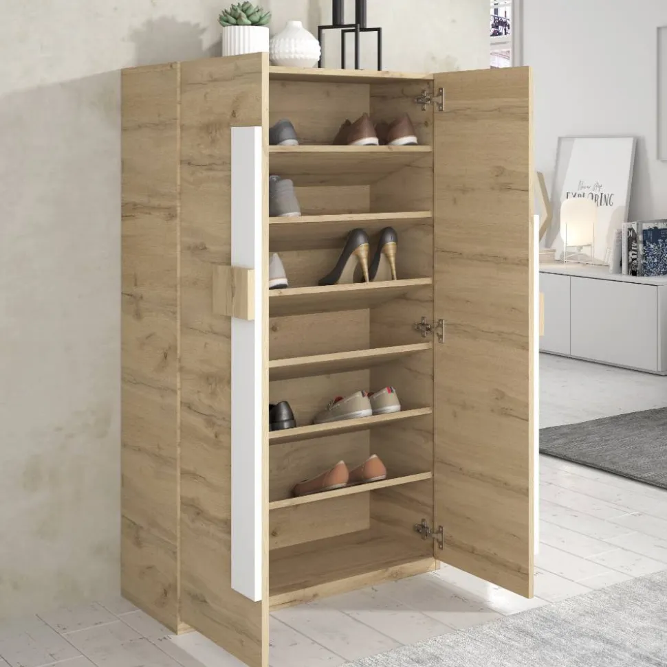 2-türiger Schuhschrank mit sechs schrägen Böden - Lornas